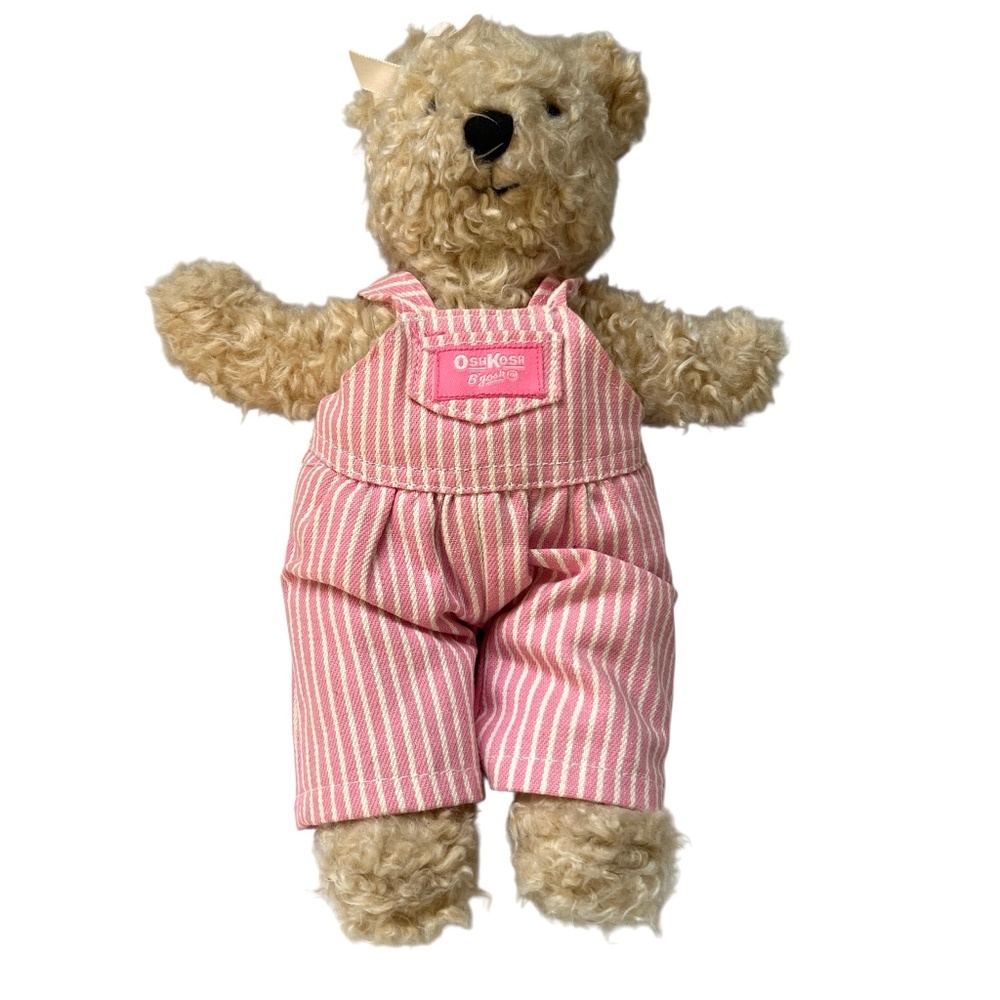 OshKosh B'gosh Tan Teddy Bear With Pink & White Overalls Eden Toys